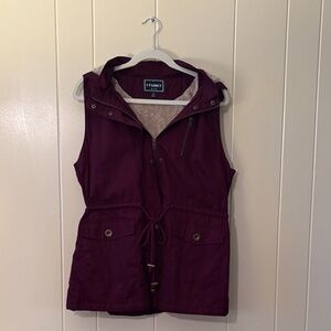 Women's Faux Fur-Lined Hooded Burgundy Vest